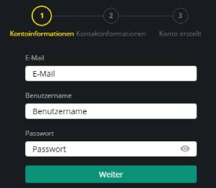 Das Formular zur Registrierung bei 1bet