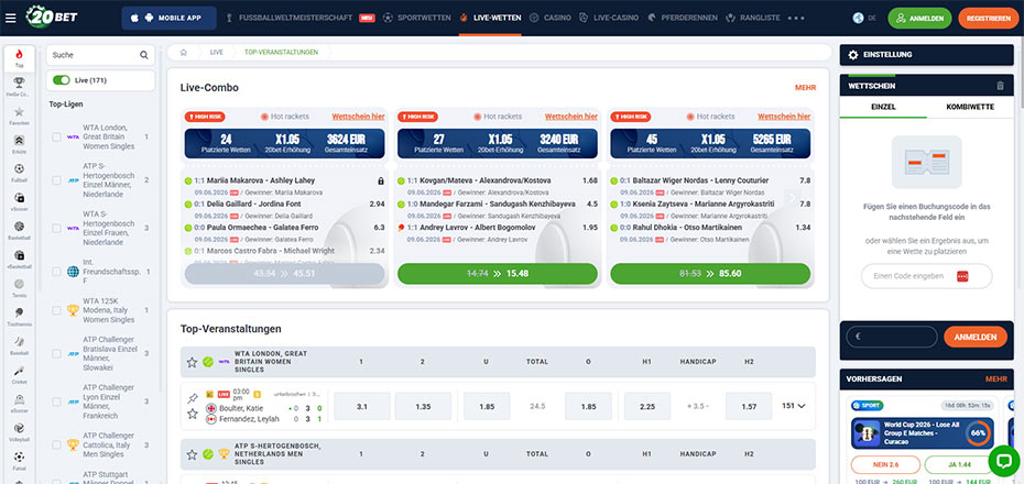 20bet Live-Wetten