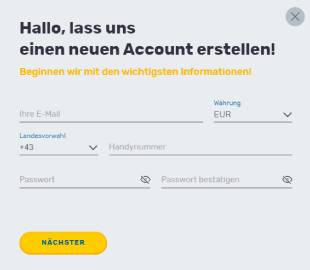 Das Formular zur Registrierung bei Campeonbet