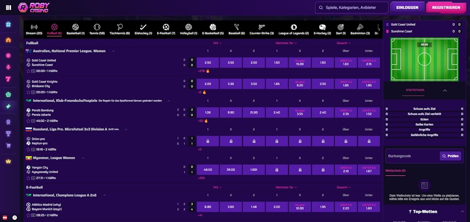 Roby Casino Live-Wetten